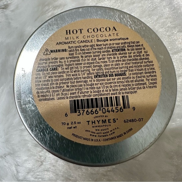 Thymes Hot Cocoa Milk Chocolate Travel Tin Candle 2.5 oz GIFT NEW - Picture 3 of 3
